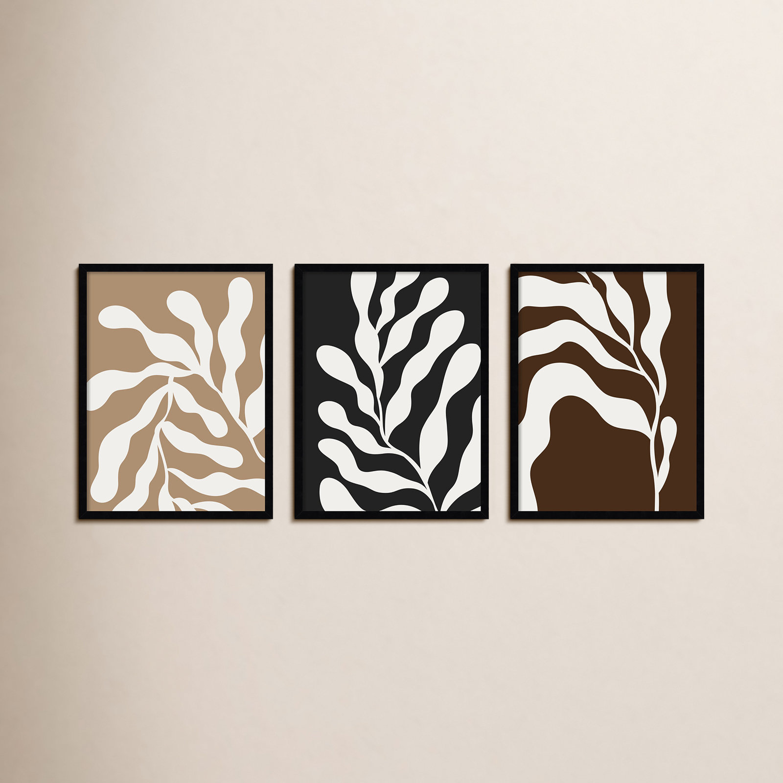 Erminia "Retro Matisse Botanical" 3-Piece Set, 62" W x 25" H, Black