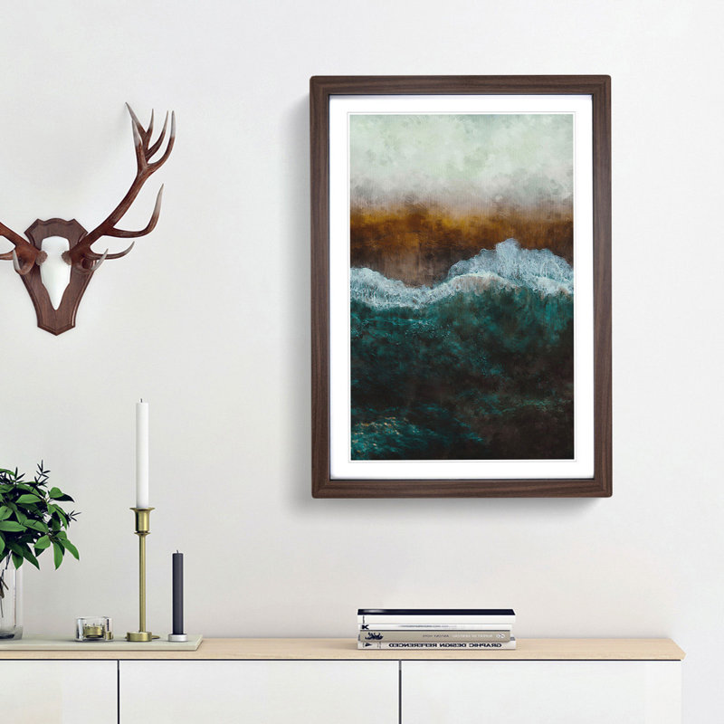 Beach in Santa Monica - Picture Frame Painting Print, 33cm H x 24cm W x 2cm D, Walnut Framed