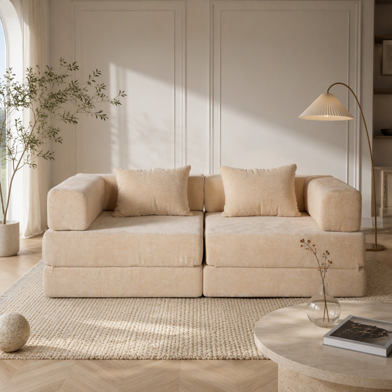 Canapé-lit convertible Compression, 78.74" W, Beige Chenille