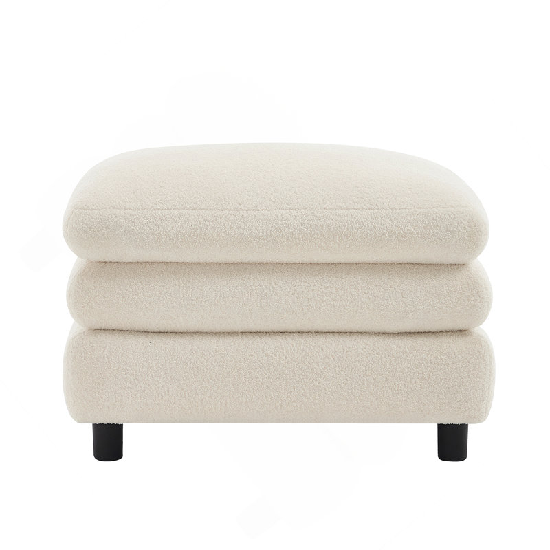 Vitoria Curved Ottoman Teddy Fabric -Beige White, Beige White