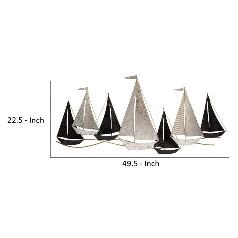 Wall Decor with Metal Sailboats, Black and Silver
