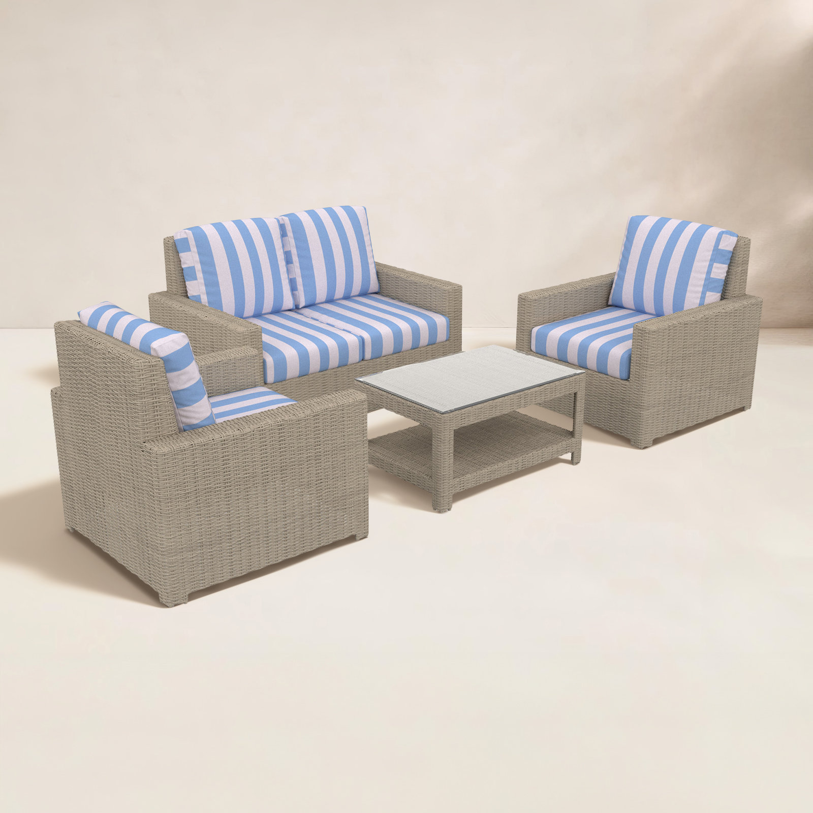 Outdoor Patio Loveseat Conversation Set With Sunbrella Cushions, Refuge Ocean