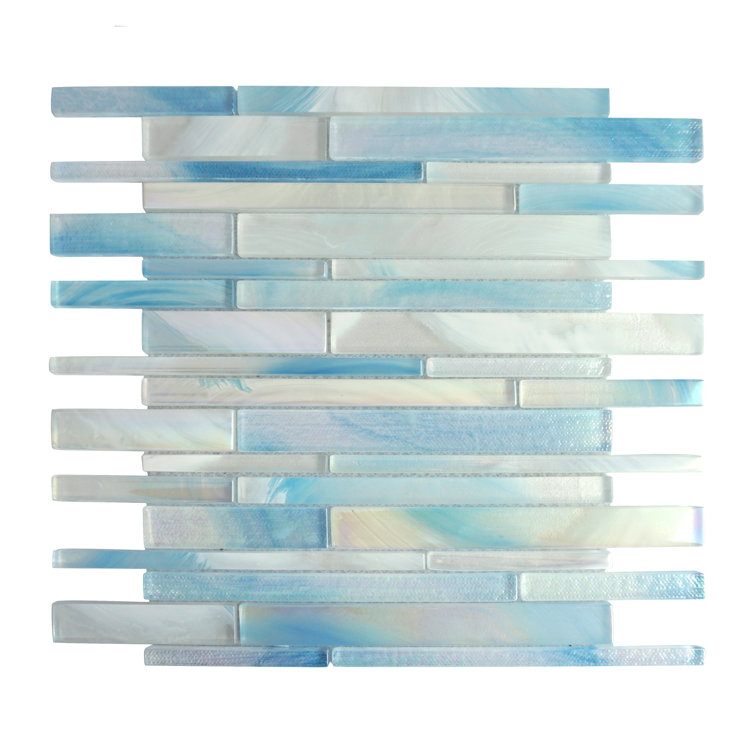 Aurora Blue 11.82 in. x 12.76 in. Interlocking Glossy Glass Mosaic Tile