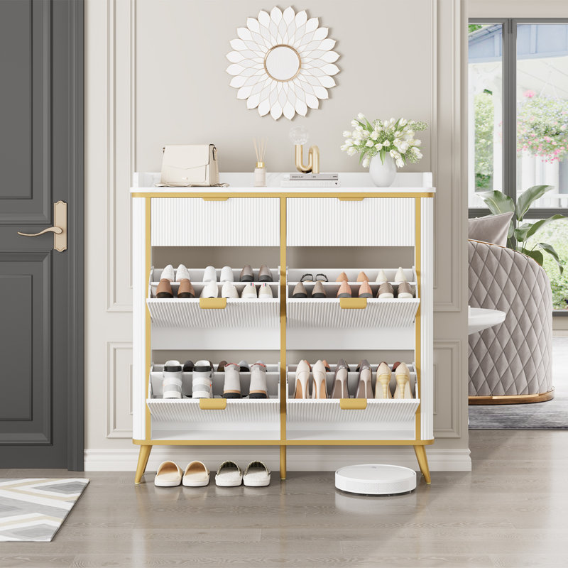 Shoe Storage Cabinet with 4 Flip Drawers, White