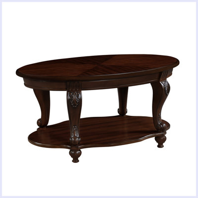 42'' Oval Wood Coffee Table For Living Room, 2-Tier Solid Wood Cocktail Table With Open Storage Shelf