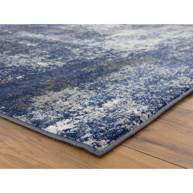 Blue and Beige Abstract 5' x 7' Synthetic Area Rug