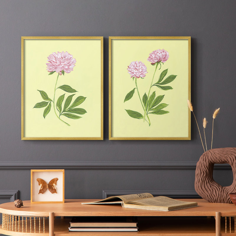 Pivoines en jaune I - reproduction encadrée de qualité supérieure - prête à être accrochée - aucun clou requis - aucun clou requis