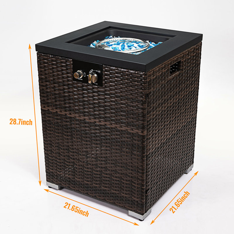 Wicker Fire Pit Column With Glass Wind Guard