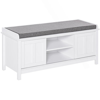 Entryway Shoe Bench, Storage Ottoman With Sliding Doors