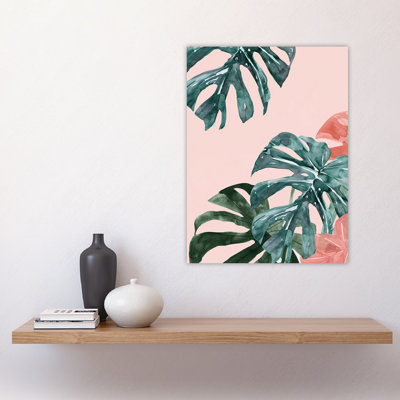 Plant Lover Pink Monstera Leaves Watercolour Wall Art Print