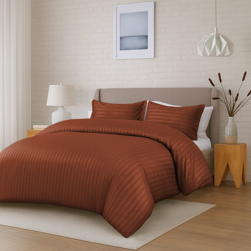 Aspire Homeware 3 Piece Hotel Quality Dyed Duvet Complete Set with Pillowcases for Premium Comfort, Rust