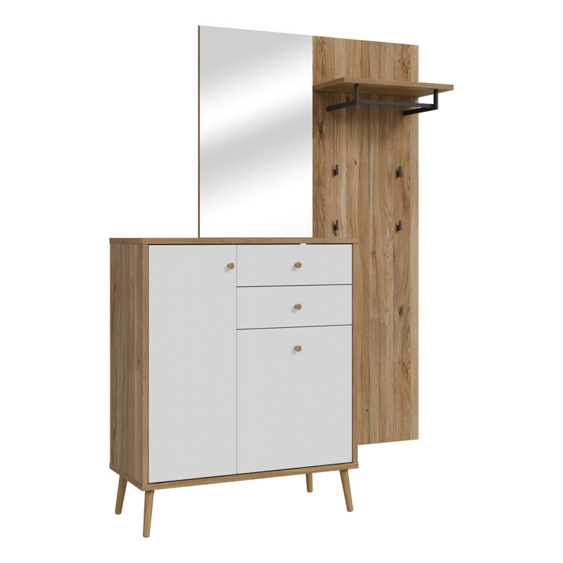 Middleway Hall Tree 56.1cm Wide with Shoe Storage, White/Beige