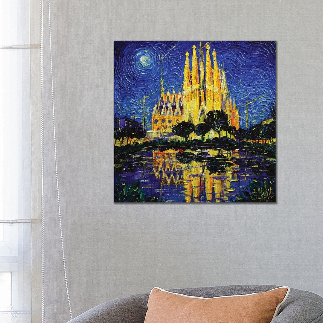 Sagrada Familia Barcelona Mirrored by Mona Edulesco - Painting on Canvas