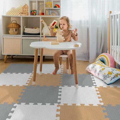 16 Pcs Baby Play Mat For Floor, Eva Foam Baby Play Mat With 0.6 Inch Thick Interlocking Carpet Tiles, Foam Floor Tiles For Babies 6-12 Months, Toddlers And Kids