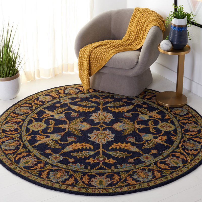 Ferrera Oriental Handmade Tufted Wool Navy Area Rug, Round 6'