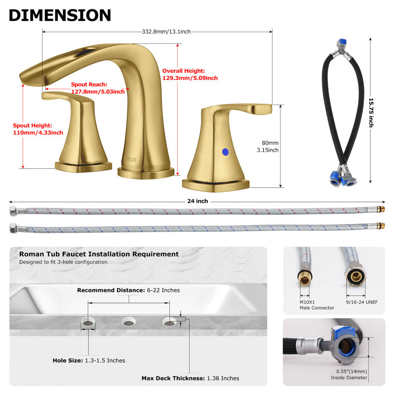 Doris 2-Handle Widespread Roman Tub Faucet, Brushed Gold