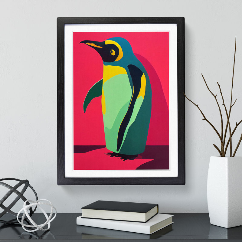 XV1022-3472X Penguin Abstract No.8 - Print, White, 64cm H x 46cm W, Black Frame