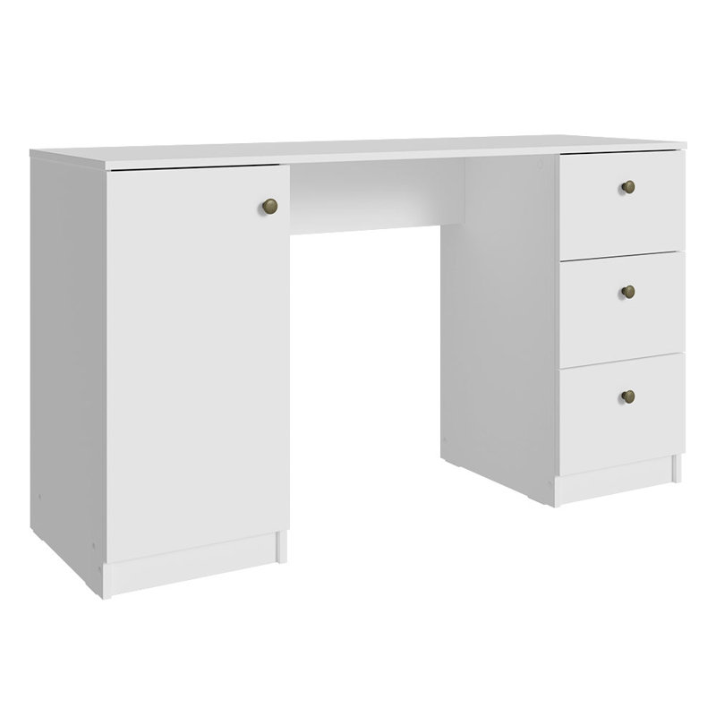 Sleek 53" White Executive Gaming Desk with Filing Cabinet