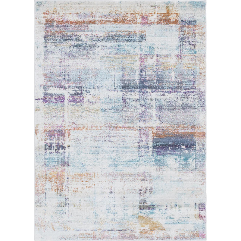 Tapis bleu / orange / gris, Rectangle 4 pi 1 po x 5 pi 11 po