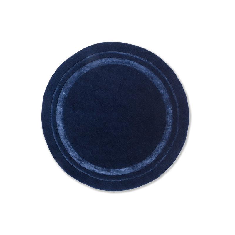 Tapis bleu en laine touffeté à la main, Rond 4 pi 11 po