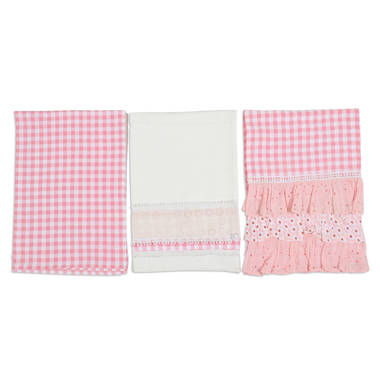 Set of 3 Viridian Checkered Cotton Dish Towels with Laces - Viridian Spring