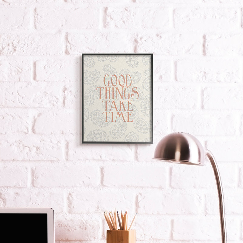 Motif de cachemire doux Good Things Take Time, Giclée encadrée noir minuit, H 14 po x l 11 po
