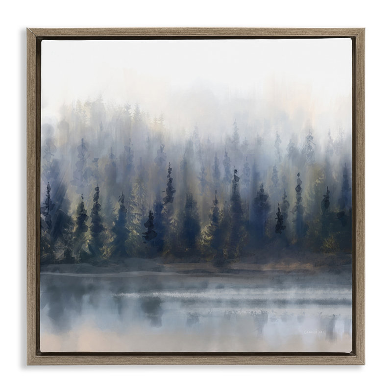 "Misty Gray Forest", art mural encadré par Danhui Nai, H 18 po x l 18 po, Cadre flottant métallique doré