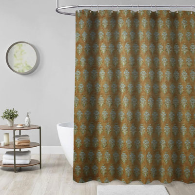 Ethically Made Shower Curtain –  Hand Block Printed Linen, Mormukut, Rust
