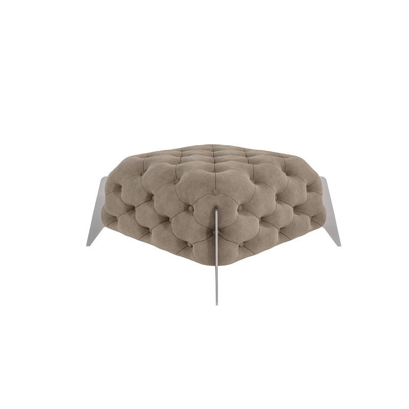 Juneri 80cm Wide Velvet Tufted Square Solid Colour Footstool Ottoman, Cream