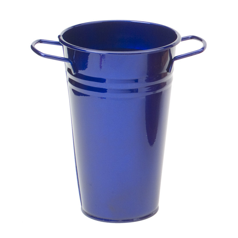 Vase de table en émail galvanisé, H 9,5 po x l 6,5 po x P 6,5 po, Bleu verni