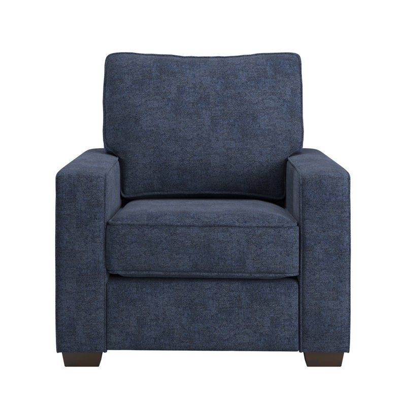 Beaulah Modern Fabric Upholstered Square Arm Living Room Chair, Blue Chenille