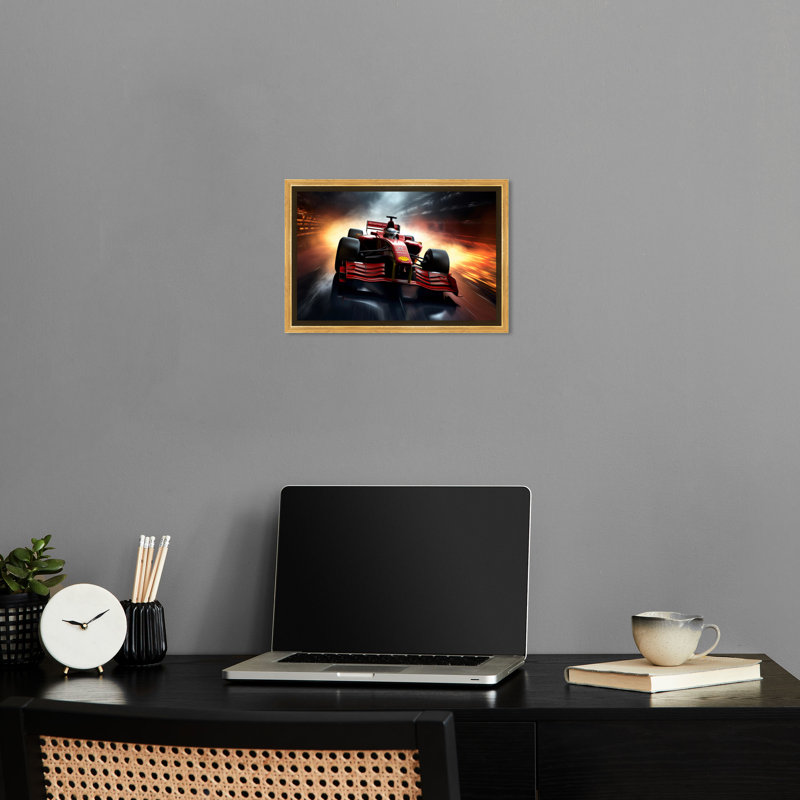 «Red Speed II», voiture de course, «Man Cave» par Notoriart, Cadre doré, H 11 po x l 16 po