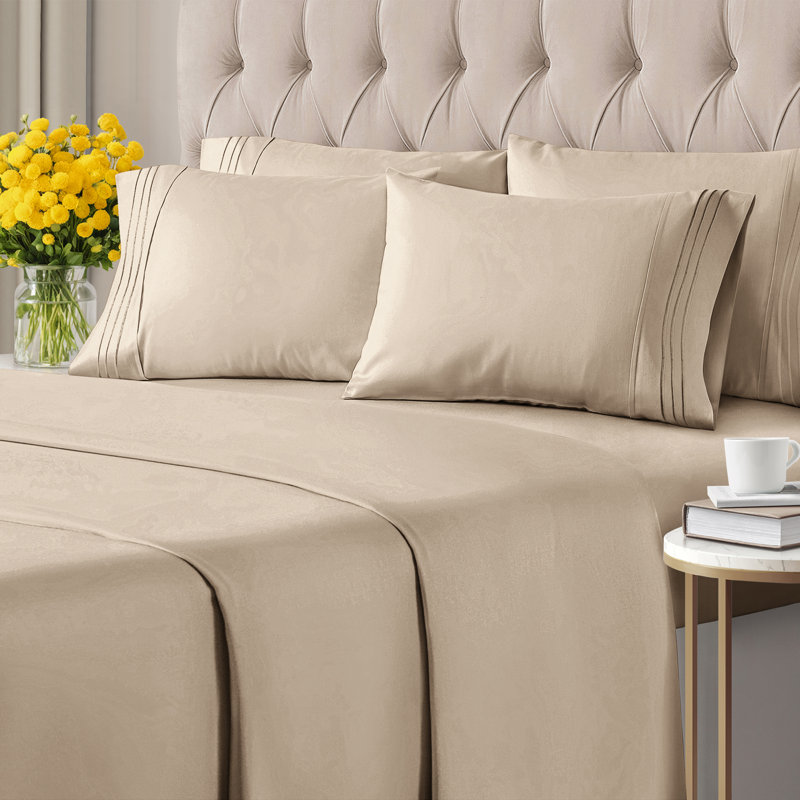 6 Piece Sheet Set, Soft Cooling Bed Sheets, Breathable & Wrinkle Free, Hotel Luxury Bedding, Cream