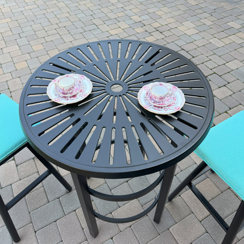 Aluminum 3-Piece Patio Bar Set with 30'' Round Bar Table, Blue