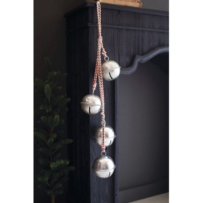  Jingle Bell Cluster 29" – Set Of 4 – Distressed Silver Metal Christmas Decor