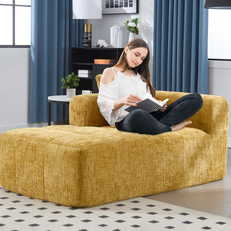 Canapé-lit en chenille pour appartement, éponge haute et design confortable jaune, appartement moderne, Jaune