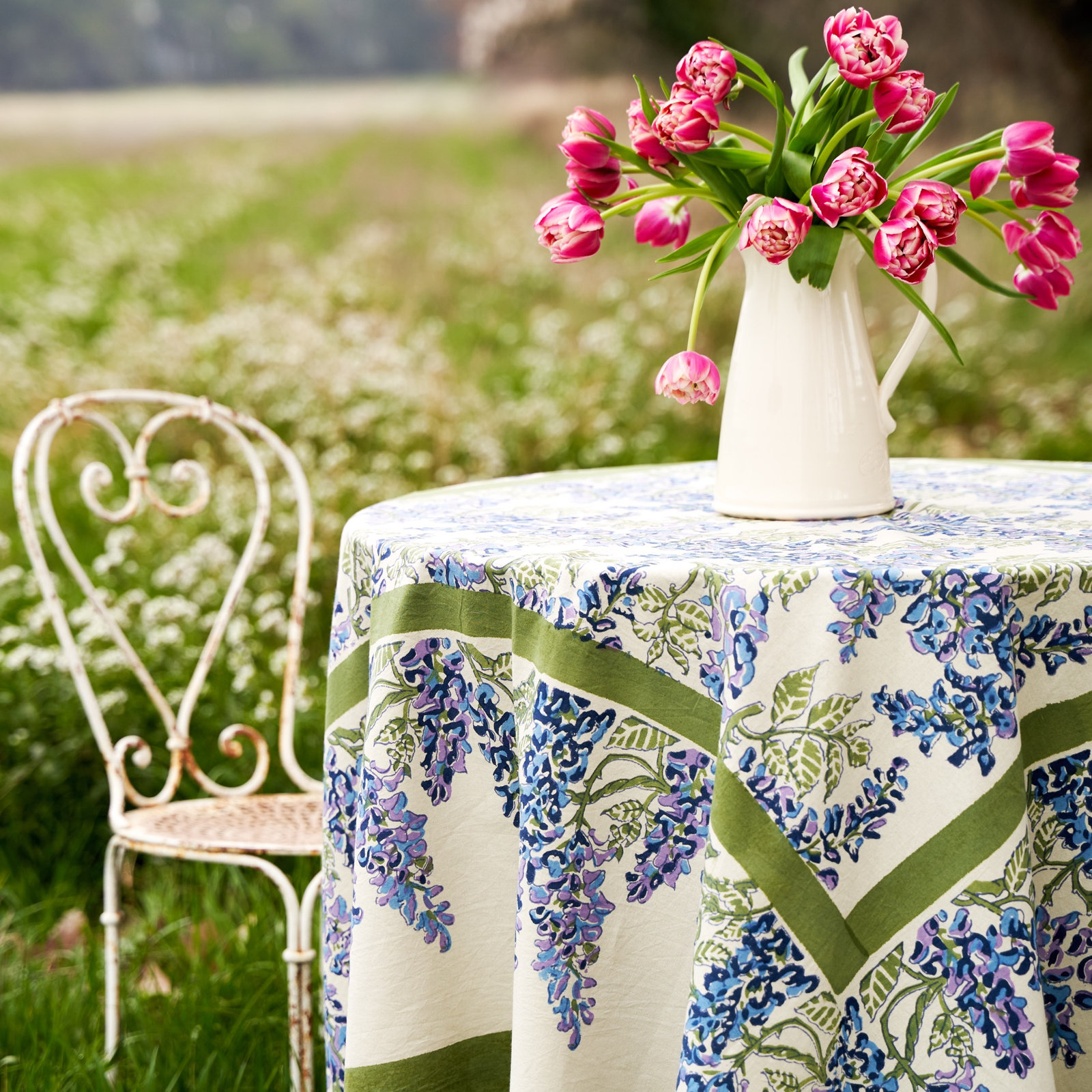 Kappa Floral Tablecloth, 59" x 59", Blue/Green