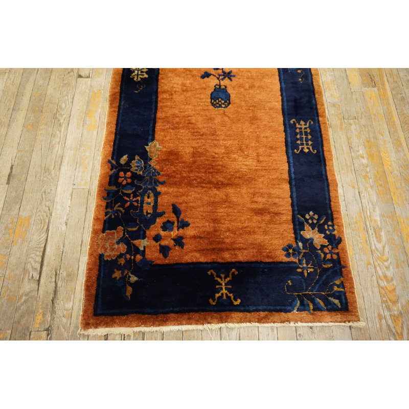 Tapis de couloir antique chinois à motif floral en laine nouée à la main