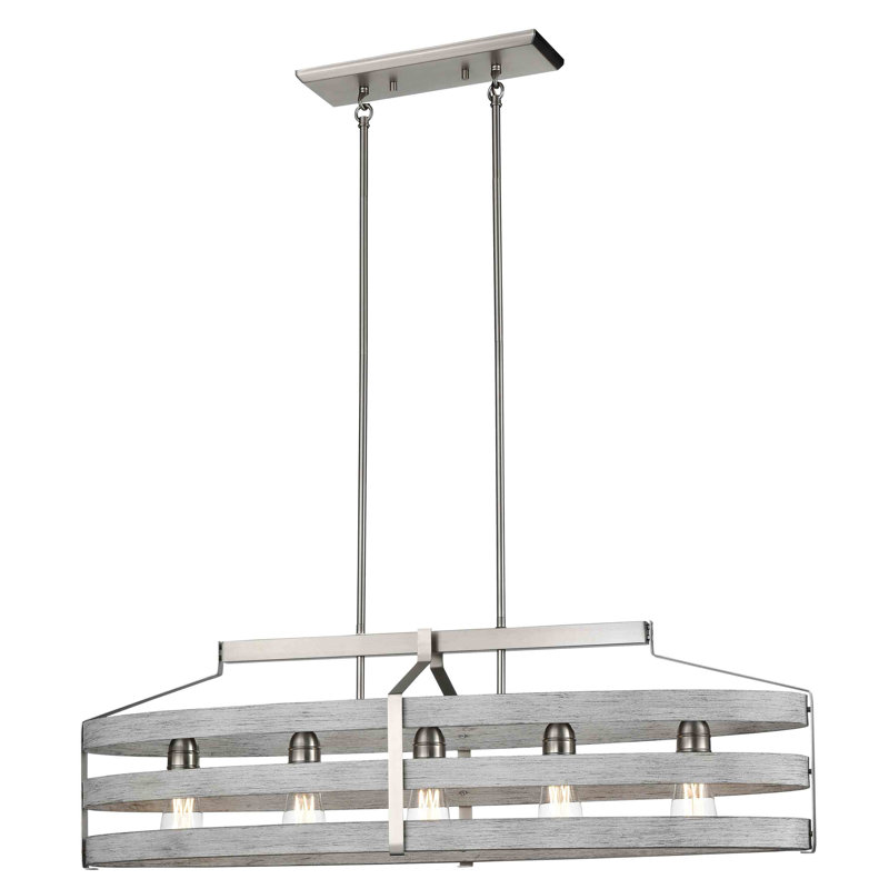 Antonito 5 - Light Kitchen Island Pendant, Buffed Nikel/Birchwood