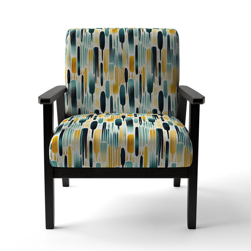 Green Adn - peinture jaune à rayures - fauteuil rembourré moderne, fauteuil d'appoint, Accoudoirs carrés noirs