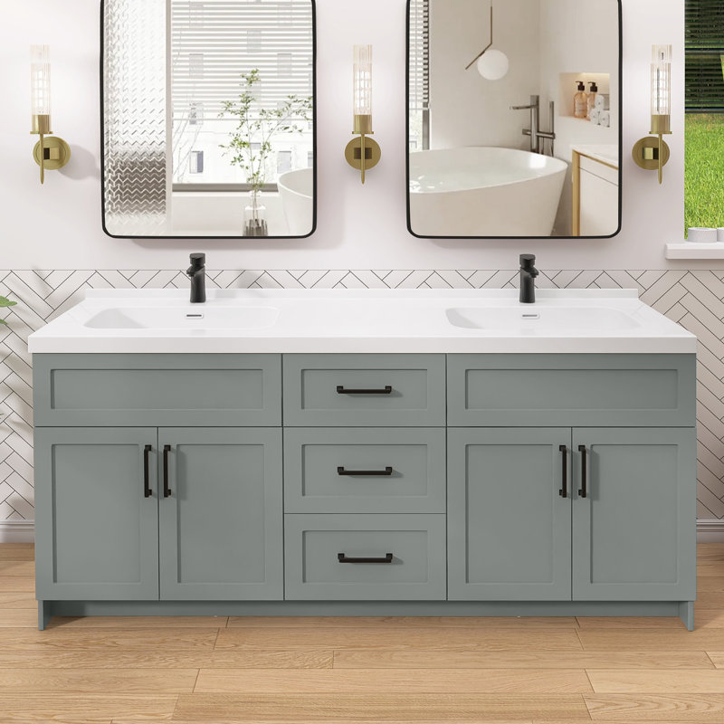 Armoire de salle de bain autoportante sans base 72 po x P 21,5 po x H 33,5 po, Gris