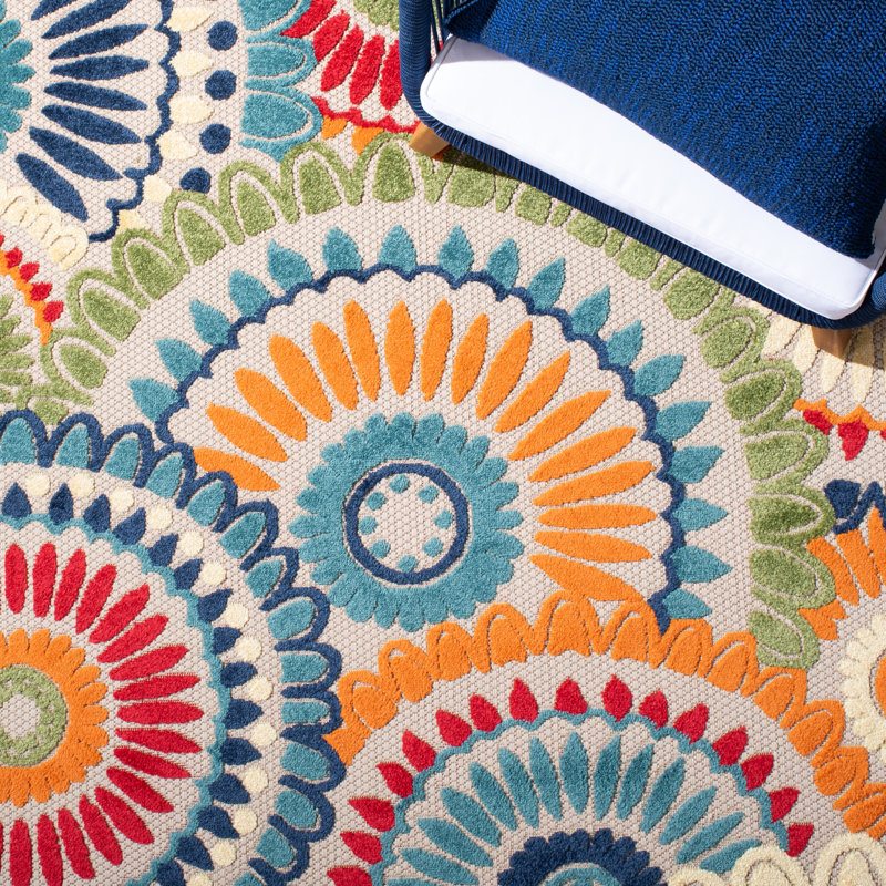 Dellie Performance Geometric Indoor/Outdoor Area Rug, Round 10'