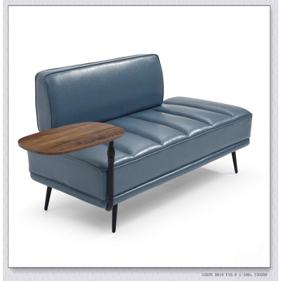 55-Inch Modern Faux Leather End of Bed Bench with Side Table, 360-Degree Swivel Tray, and Metal Legs for Multi-Use Comfort