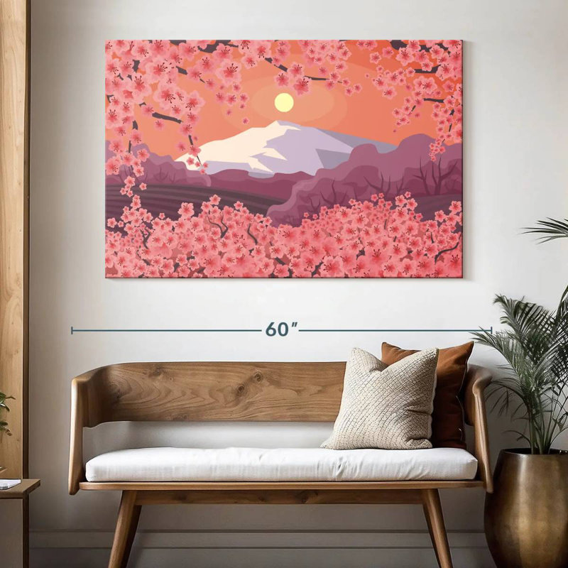 Paysage de cerisiers Harnek au Japon, H 34 po x l 51 po