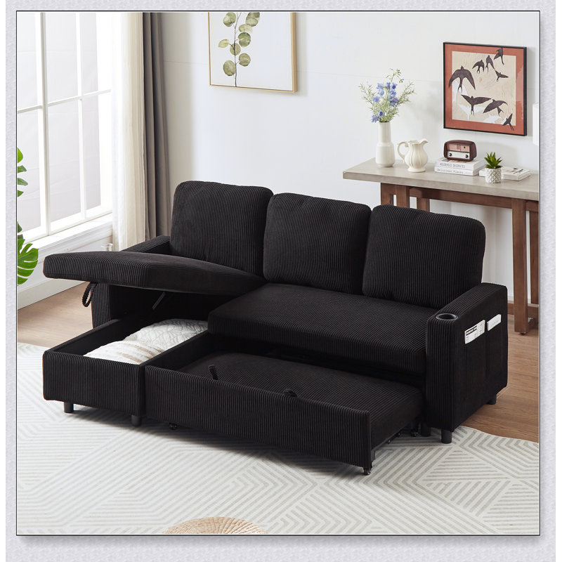 Ensemble de canapé-lit en L 78,7 po, Velours côtelé noir