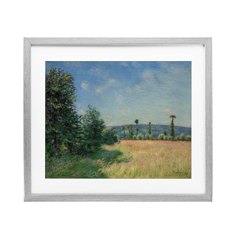 Reproduction sous verre encadrée de sahra Meadows in Morning Sun, design par Alfred Sisley, H 13 po x l 16 po