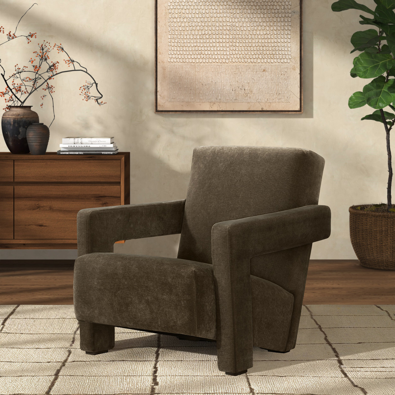 Olsen Pine Velvet Armchair, Olive Velvet