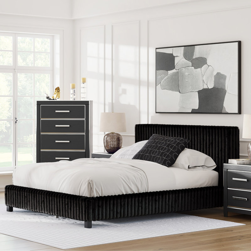 Grand lit tapissier Laurentis, Noir, Grand