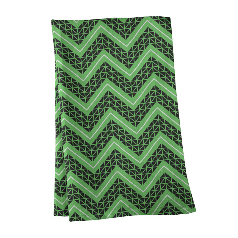 Serviette à thé à chevrons à la main Stephenie, Vert / blanc / noir, Polyester sergé