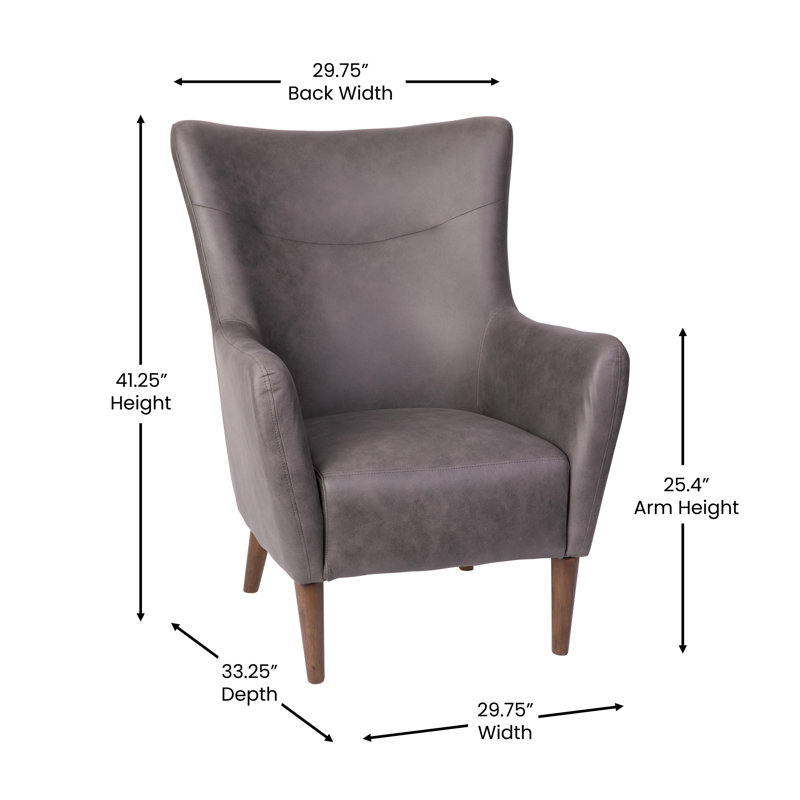 Anniemae Commercial Upholstered Wingback Accent Chair with Wooden Frame and Legs, Dark Gray Faux Leather